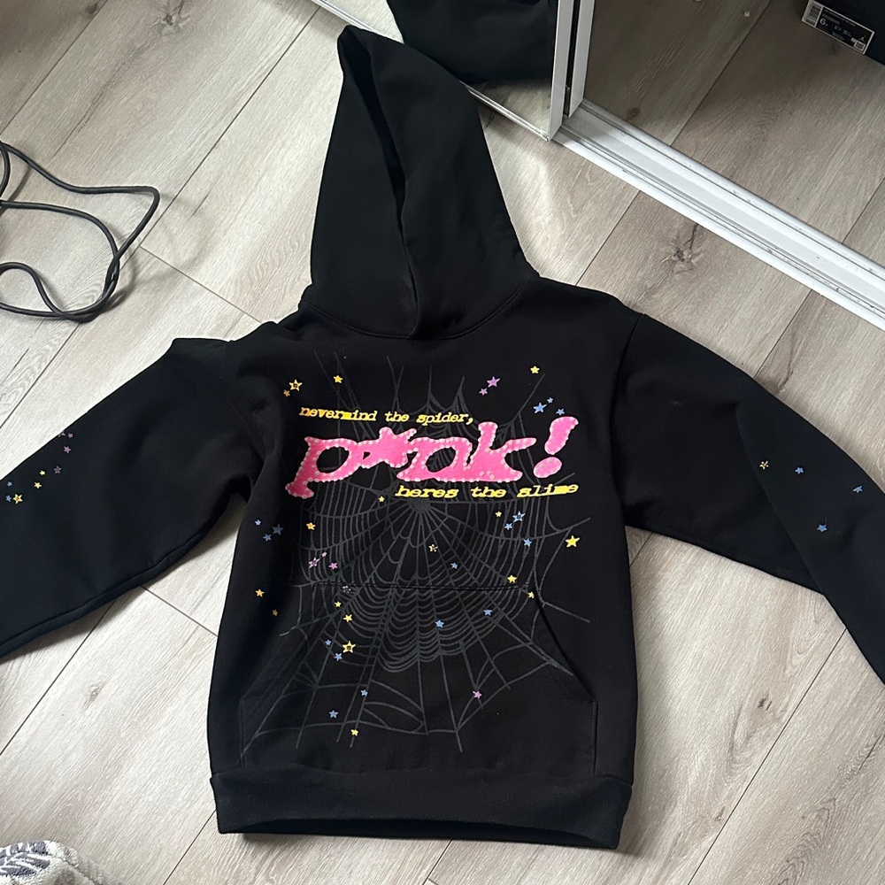 Black Hoodie with Pink and Yellow Graphic